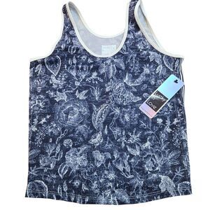 Vaportex Lucky‎ In Love Blue Floral Side Mesh Tank Top Sz S Tennis Active NEW